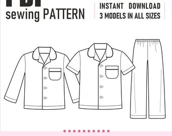 PDF Sewing Pattern | Girls Pajama | Pattern Pajama | Shirt | Pants | Size 3-4-5-6-7-8 | Pattern for Girls | Pattern PDF Instant Download