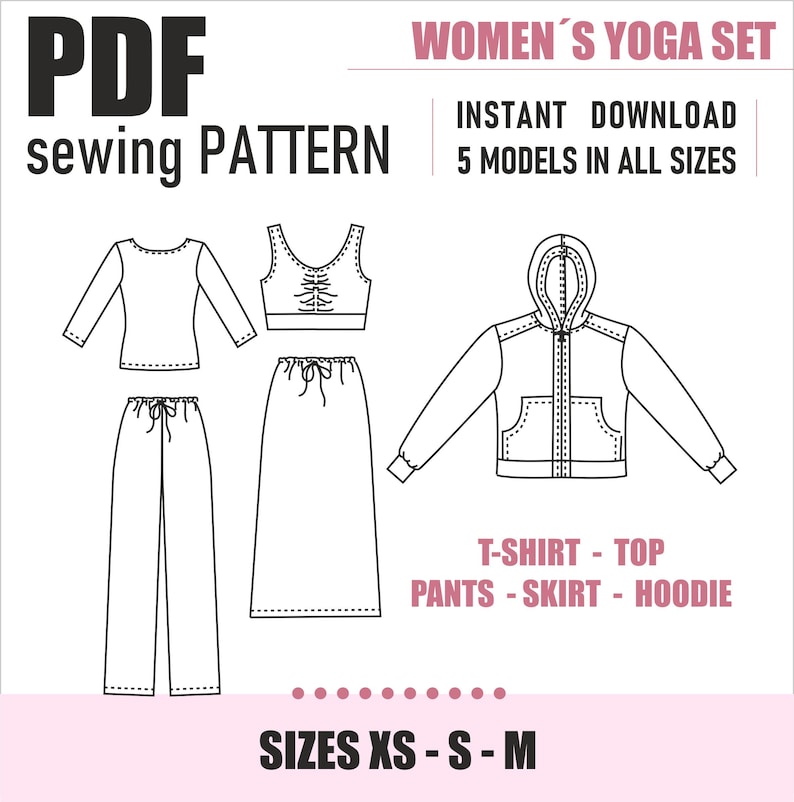 Womens Yoga Set Sewing Pattern | Tshirt, Sport Bra, Top, Hoodie, Jogger ...