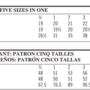 Puede incluir: Un gr&aacute;fico que muestra cinco tallas para ropa de ni&ntilde;os peque&ntilde;os con medidas en pulgadas para el pecho, la cintura y la altura.