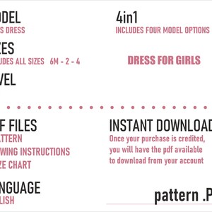Puede incluir: Una descarga digital para un patr&oacute;n de costura de vestido para ni&ntilde;a. El patr&oacute;n incluye cuatro estilos diferentes y tallas desde los 6 meses hasta los 4 a&ntilde;os. El patr&oacute;n es f&aacute;cil de seguir e incluye instrucciones de costura y una tabla de tallas. El patr&oacute;n est&aacute; disponible en ingl&eacute;s.