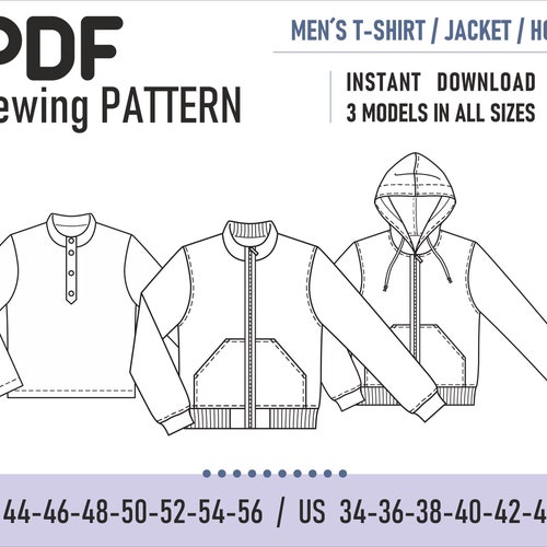 PDF Sewing Pattern // Mens T-shirt / Jacket / Hoodie // 3in1 | Etsy