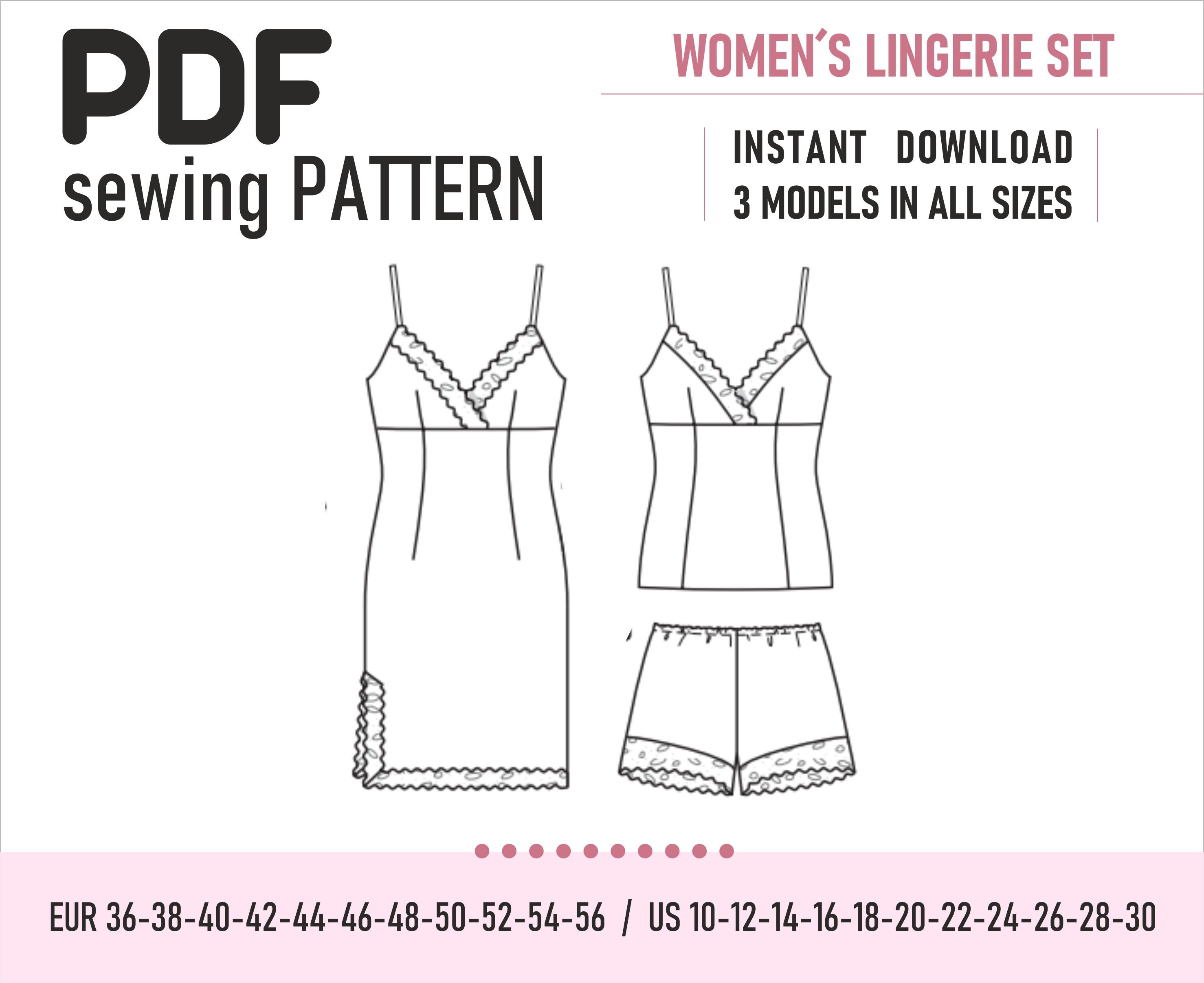 PDF sewing pattern // Womens Lingerie Set / Shirt / Short // Etsy