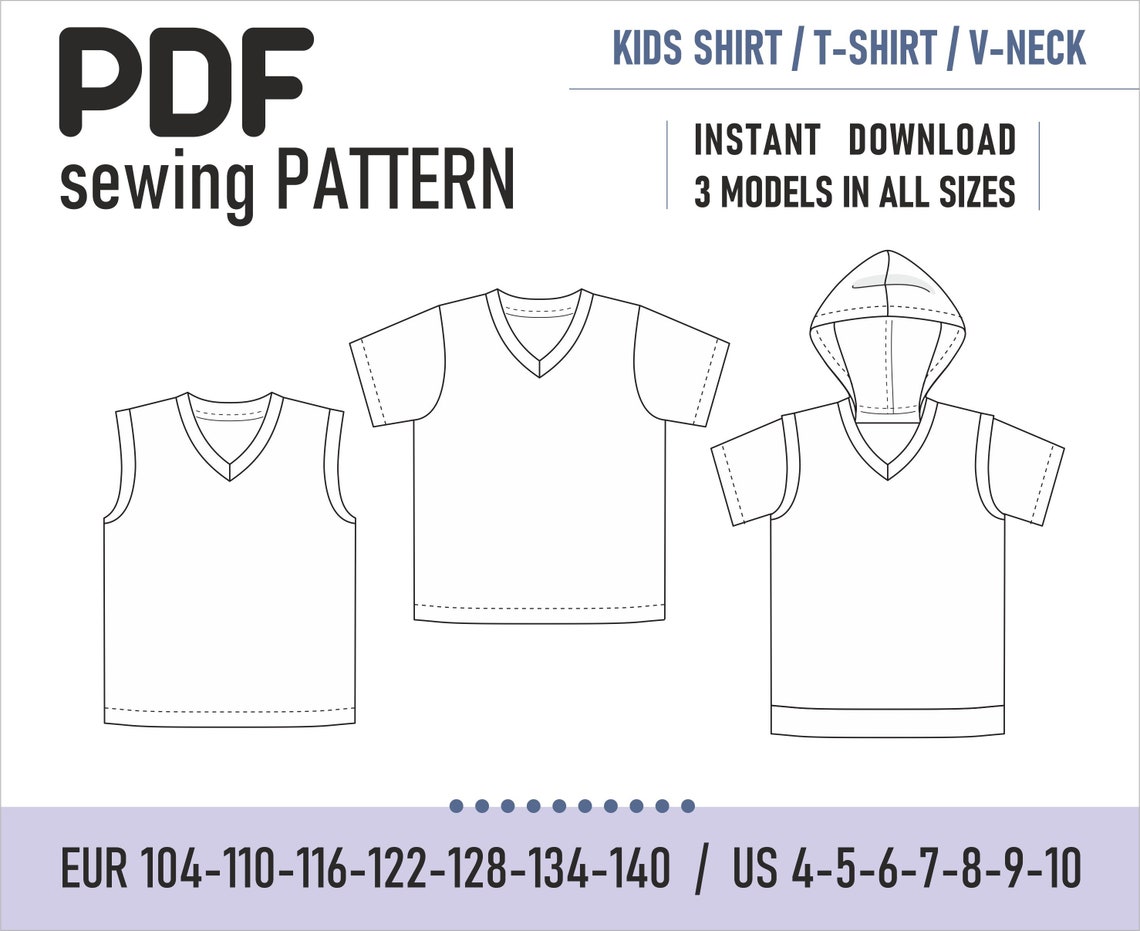 PDF Sewing Pattern // Kids Shirt / T-shirt / V Neck // 3in1 // | Etsy
