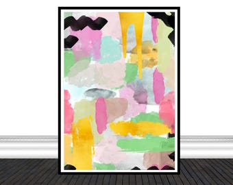 Swatch Abstract Artwork Print, Home Living Room Decor, Digital Download, Colorful Artwork, Pink Green Gold Foil Wallart Retro