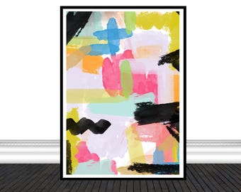 Swatch Abstract Artwork Print, Home Living Room Decor, Digital Download, Colorful Artwork, Black Pink Gold Foil Wallart Retro
