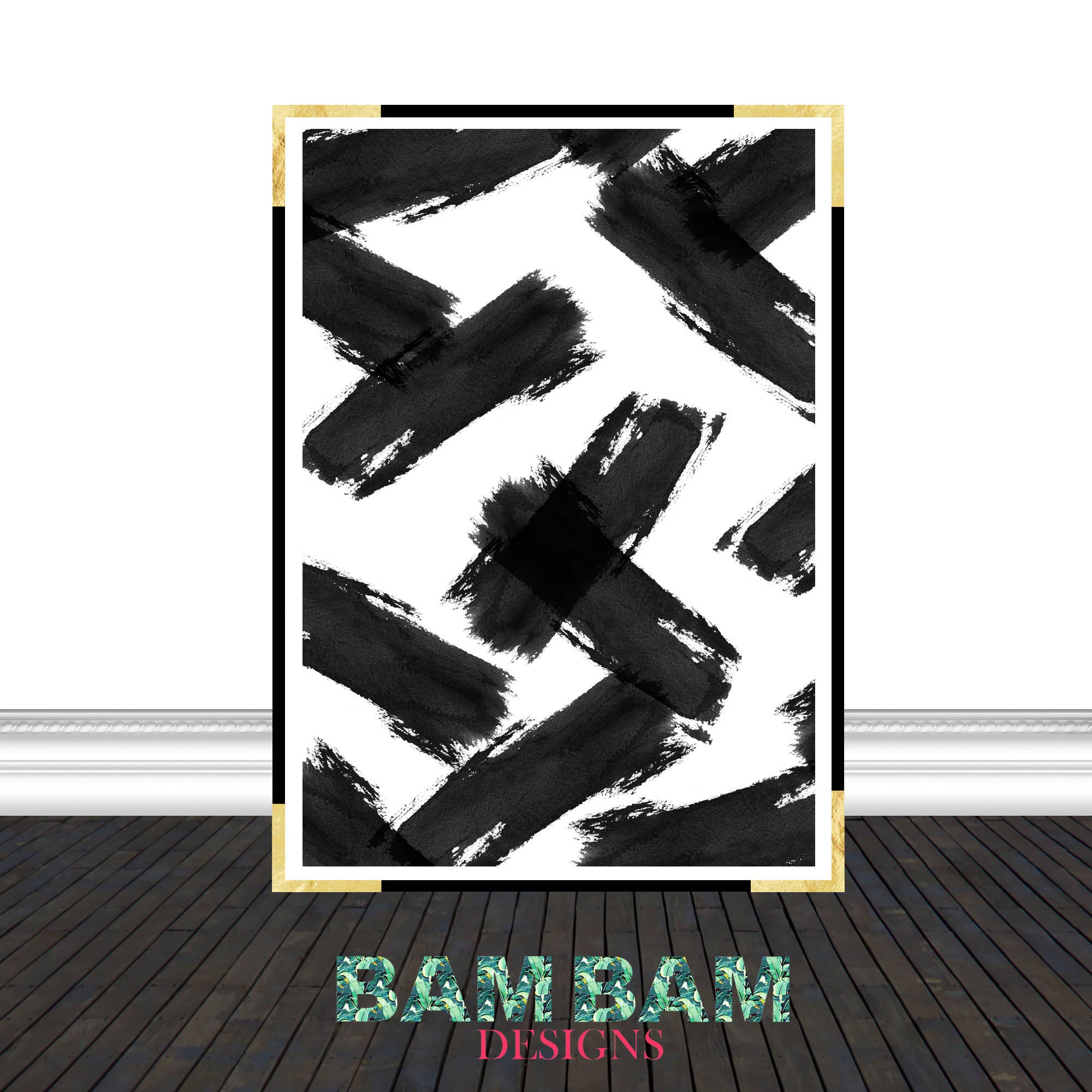 Black Abstract Striped Artwork, Wall Art, Living Room Decor, Modern