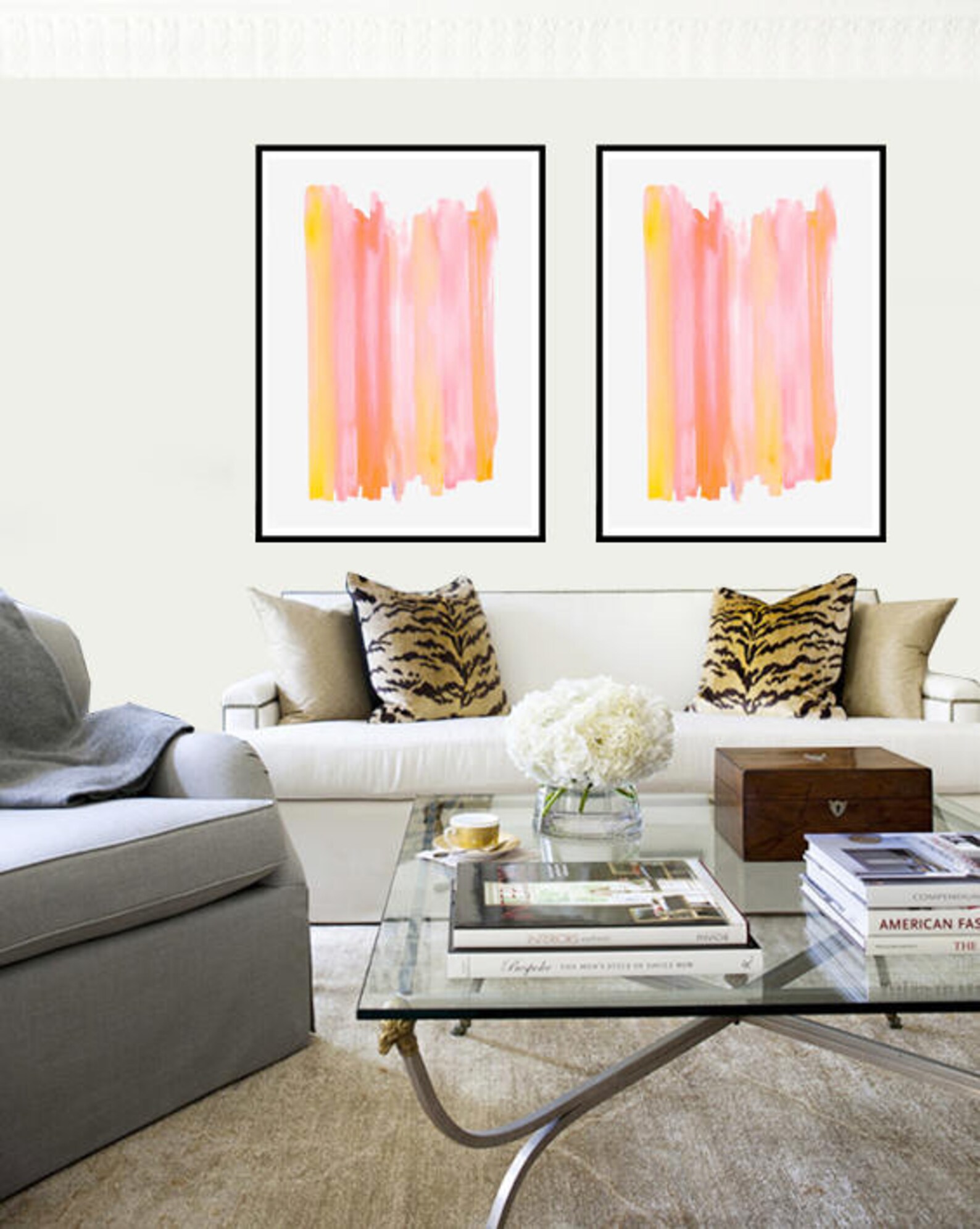Orange and Pink Wall Art, Abstract Wall Art, Watercolor Painting