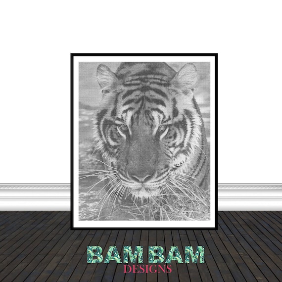 Tiger Wallart Photography Black And White Linen Texture Etsy