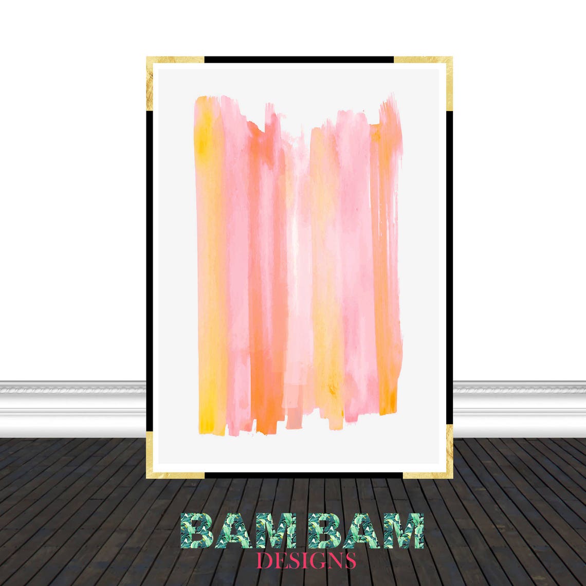 Orange and Pink Wall Art, Abstract Wall Art, Watercolor Painting