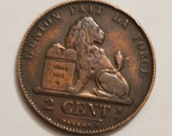 Vintage Belgian 2  Cent 1864