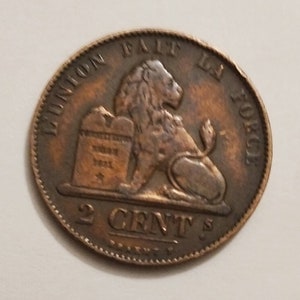 Vintage Belgian 2  Cent 1864