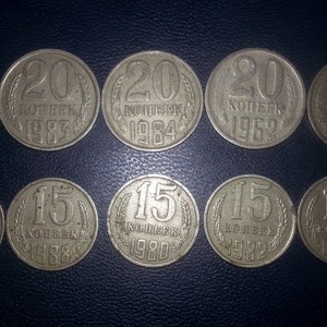 a set of coins 10 pieces of the USSR 15 kopecks and 20  kopecks / coins for decor cor