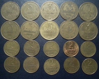 a set of coins 20 pieces of the USSR 3 kopecks and 2 kopecks / coins for decor