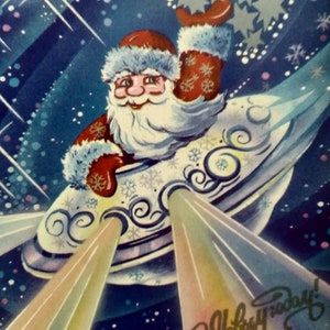 Parabéns OVNI Feliz Ano Novo, cartão de Papai Noel URSS, disco voador, Vintage, Papai Noel URSS, cartões OVNI de Papai Noel