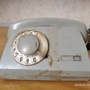 polish vintage landline phone. Rotary phone. Vintage Rotary Telephone gray. Dial Desk Phone. polish vintage landline phone