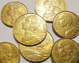 French Coins 10 Cantimes, 20 Cantimes 1990s, Old French Coins