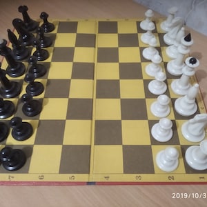 chess board of USSR cardboard board plastic USSR vintage USSR complete set of chess 1980s board game gift