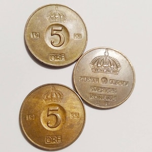 Swedish Round Brown Coin 5 Ere 1950s, 1967