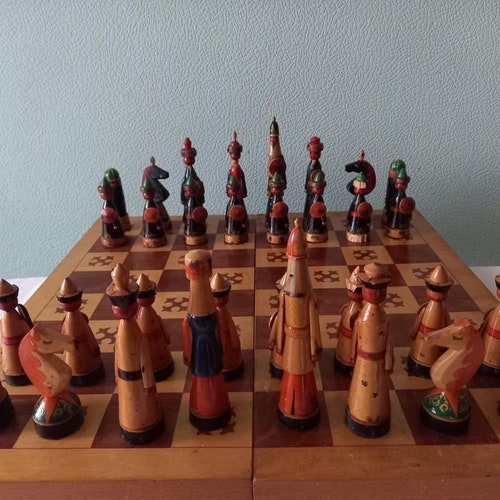Soviet chess, wooden Soviet chess, handmade shops chess, vintage chess