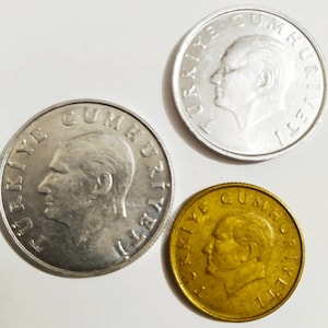 Vintage Turkish Lira Coin Set: 10, 25, 100 Lira