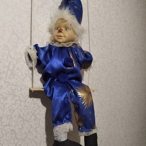 Vintage Porzellan blaue Clown Puppe