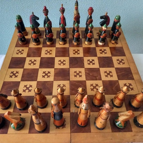 Soviet chess, wooden Soviet chess, handmade shops chess, vintage chess