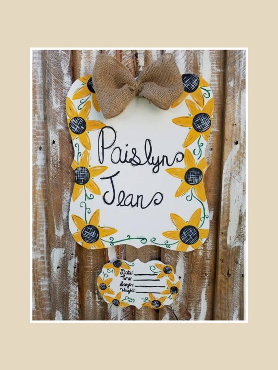 Sunflower Hospital Door Hanger Birth Announcement Etsy
