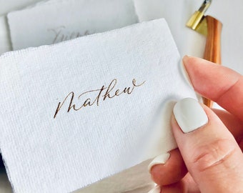 Cotton Handmade Paper Place Cards with Modern Calligraphy