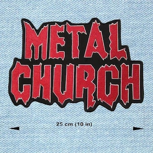 Peut inclure: Écusson brodé noir et rouge avec l'inscription "METAL CHURCH". La largeur de l'écusson est d'environ 25 cm (10 pouces). Idéal pour les vestes ou les sacs.