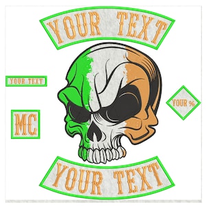 Irish Skull Custom Embroidered Motorcycle Patch Set