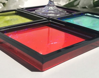 Holo Effect Coaster Set – Transparent Colors with Black Rim