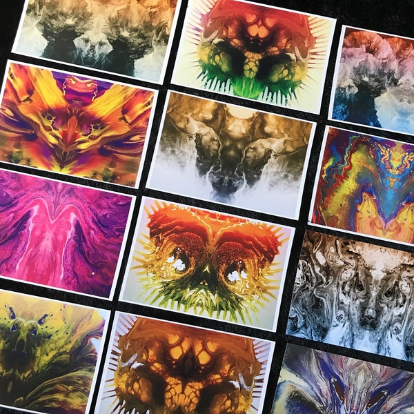 12 POSTCARD SET of Collectible Art Prints - 4”x6” - "Art of Illusion” - Rorschach Art - SciFi Fantasy Cards - Mini Prints