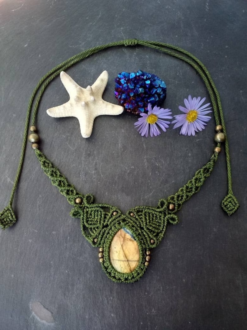 macrame choker Handmade gray macrame necklace