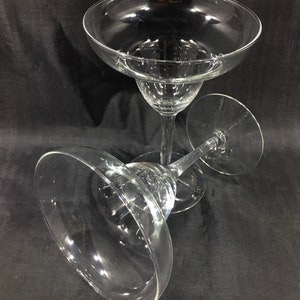 Classic MEXICAN MARGARITA GLASSES Set of 2 ~ Blown Clear Glass Stemware w/ Wide Rounded Bowl ~ Vintage Barware/Drink Ware Made in Mexico
