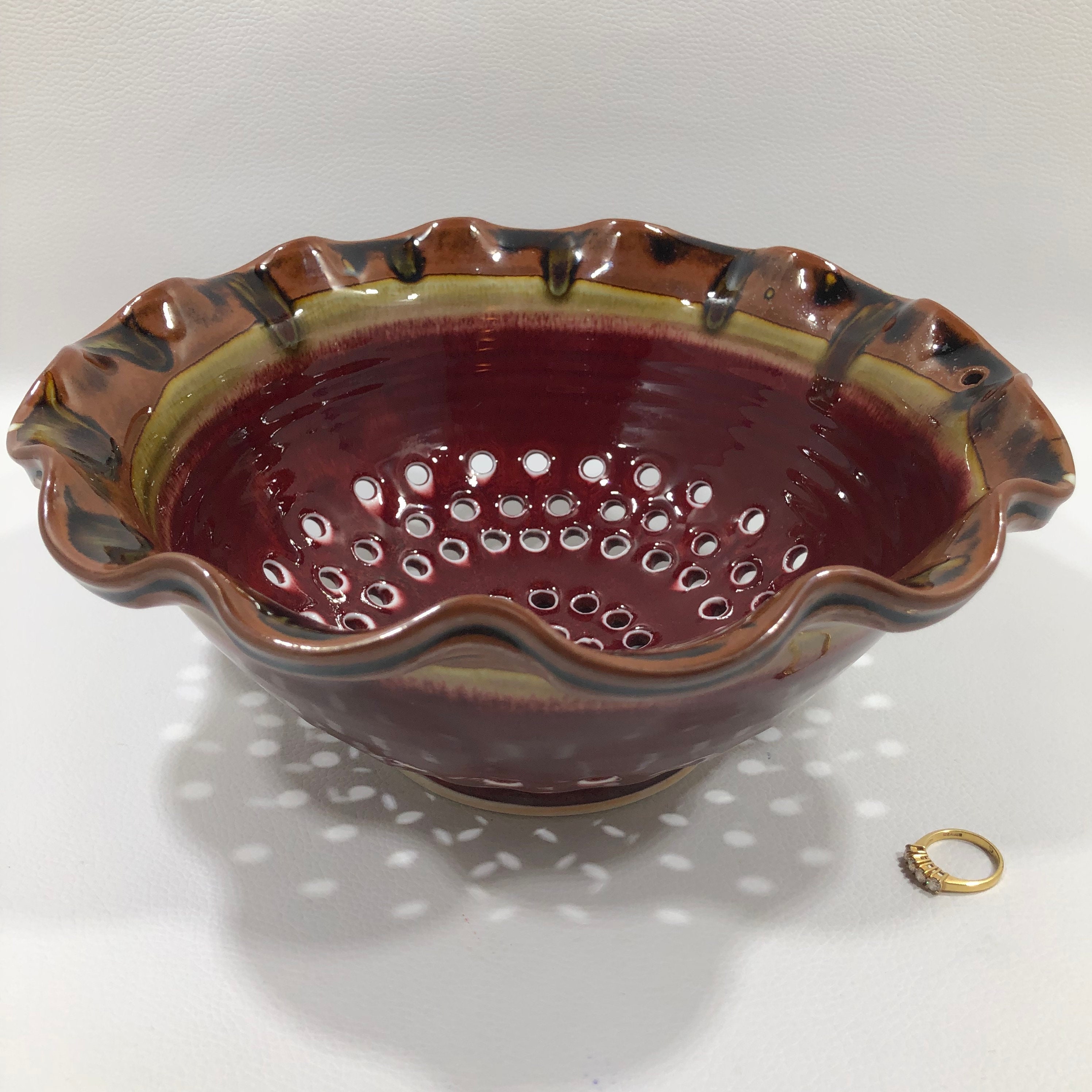 Rusty Colander Signed STUDIO POTTERY COLANDER by Cuzick ~ Wheel Thrown Drip Glazed ...