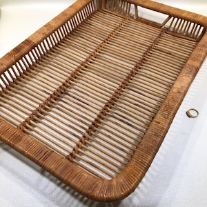 Artek Finland MCM SERVING TRAY 18.5" x 13" ~ Rectangular Hand Woven Rattan/Cane Basket Tray ~ 1960's Scandinavian Natural Coffee Table Decor
