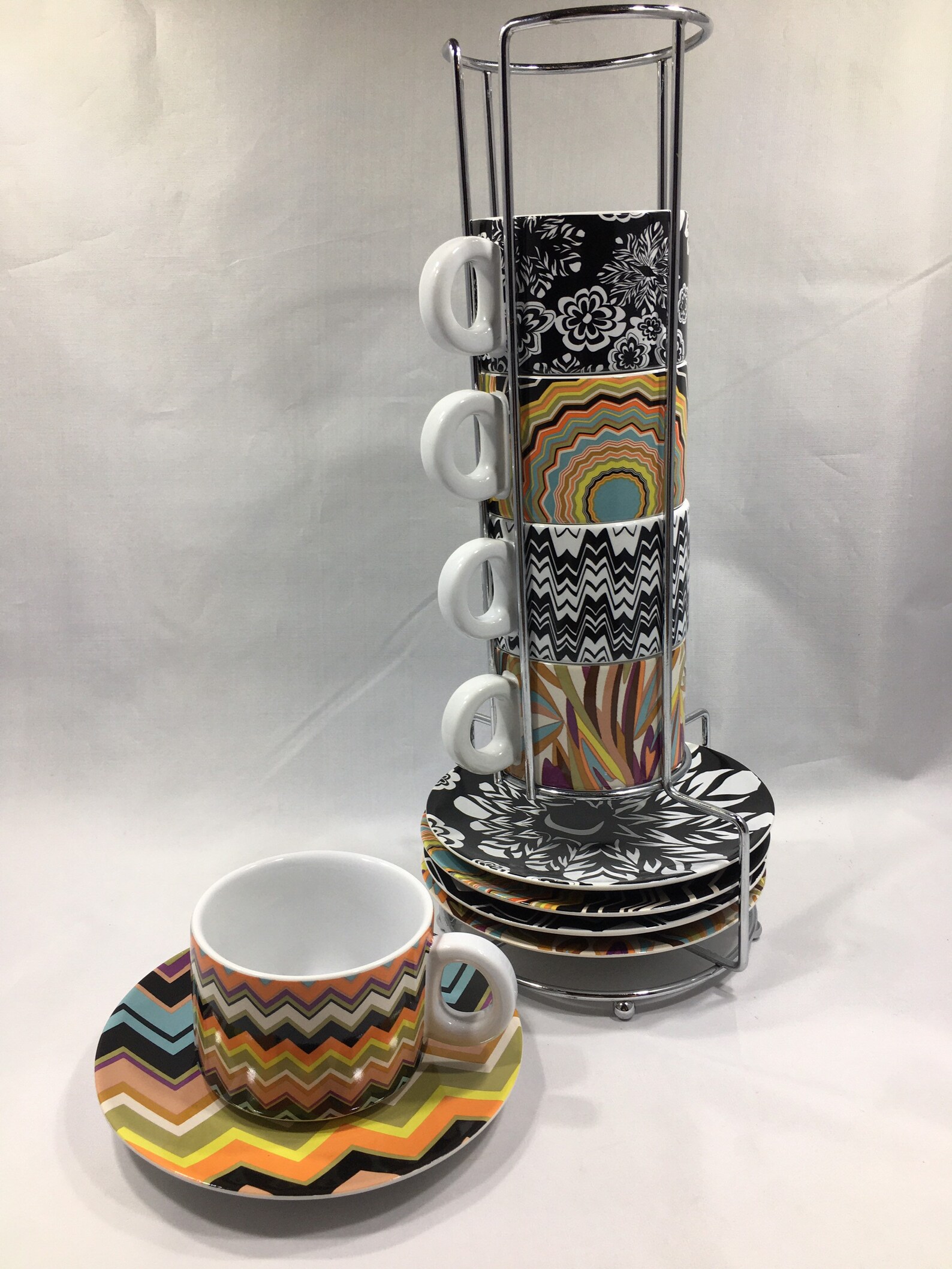 MISSONI Stackable Espresso Cups & Saucers Set of 5 with Rack Etsy