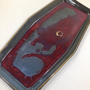 The Wheel STONEWARE BISTRO PLATTER in Red Reef Drip Glaze 15" ~ Hand Crafted Rectangular Studio Art Pottery Serving Party Buffet Plate/Tray