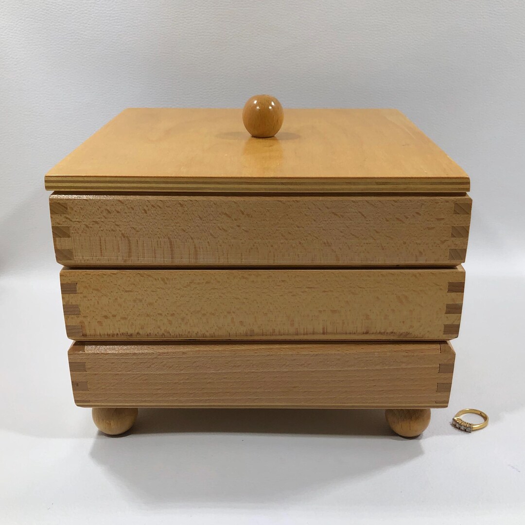 Wooden 3-tiered SEWING/JEWELRY BOX W/ Stacking Divided Trays on Ball ...