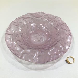 Signed Glen Lukens PINK GLASS BOWL 'Desert Rose' ~ Bubble Textured Free Form Sand Cast Art Glass Studio Dish ~ Collectible Slumped Glassware
