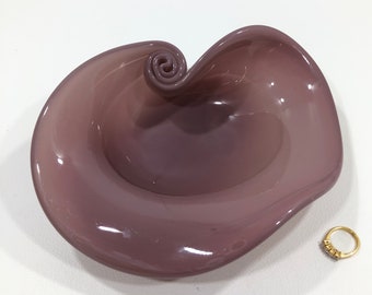CENEDESE/BARBINI MURANO Art Glass Seashell Bowl/Swirled Ashtray ~ Venetian Mouth Blown Clear Cased Mauve/Lavender Trinket Jewelry Candy Dish