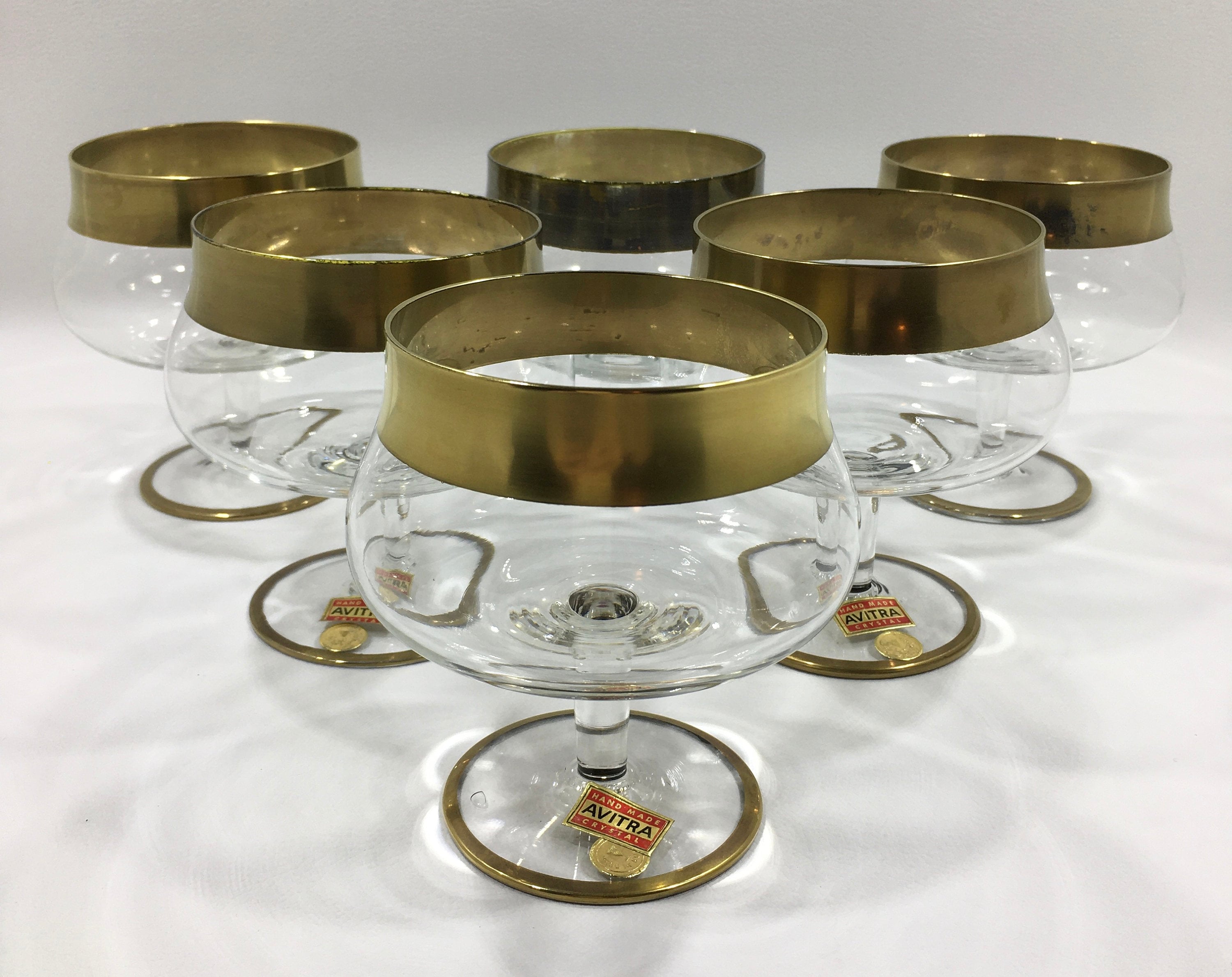 Hungarian Gold Banded Cocktail Set with Six Martini Glasses