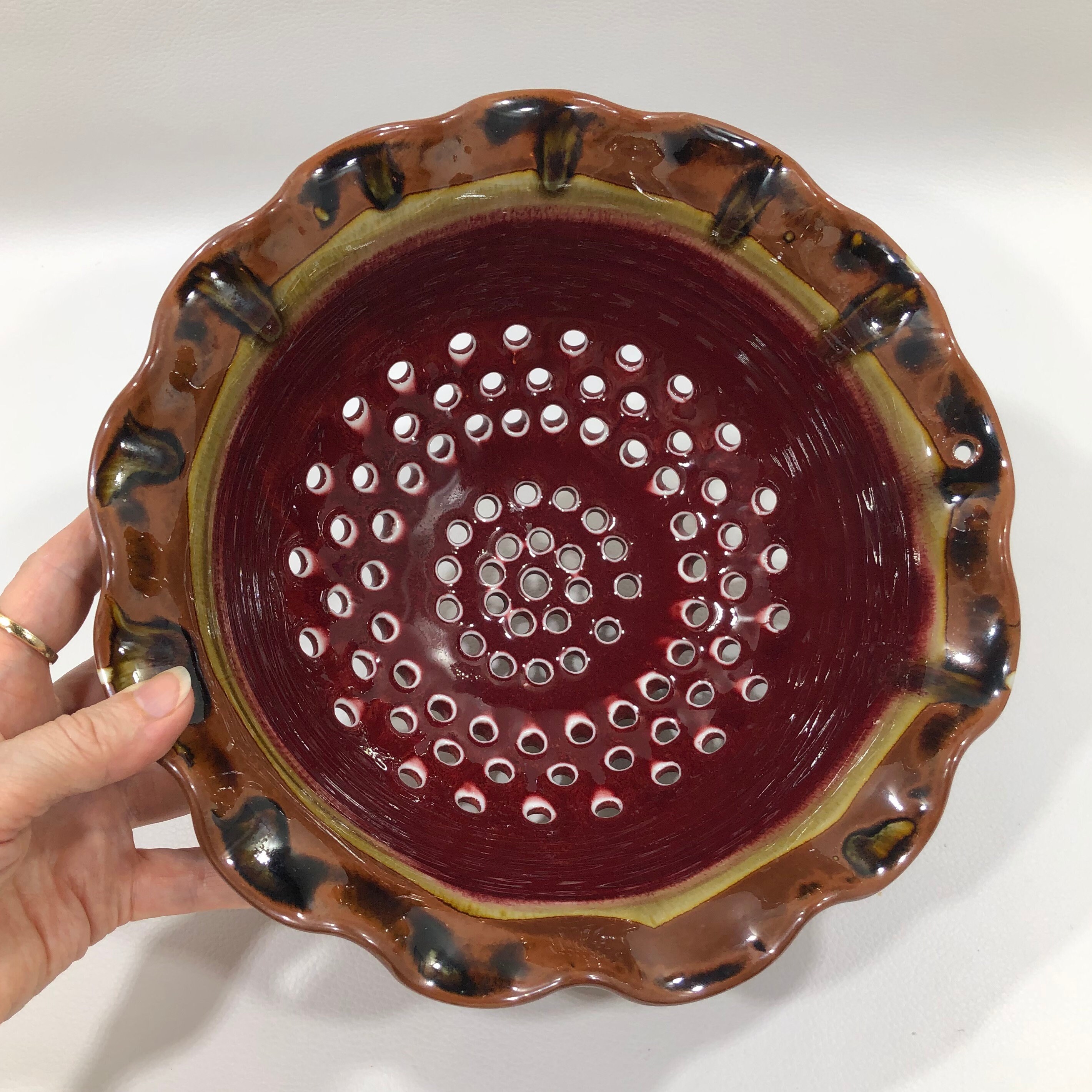 Rusty Colander Signed STUDIO POTTERY COLANDER by Cuzick ~ Wheel Thrown Drip Glazed ...