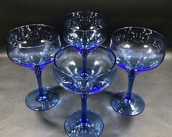 Anthropologie MARK D. SIKES Wine Glasses (Set of 4) ~ Stemmed Cobalt Blue Cocktail Margarita Glassware ~ Discontinued Hand Crafted Drinkware