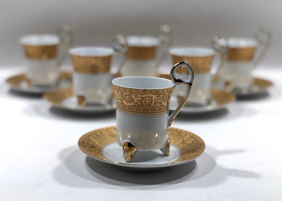 Elegant Vintage Demitasse Espresso Cup and Saucer Set of 7 Arabia