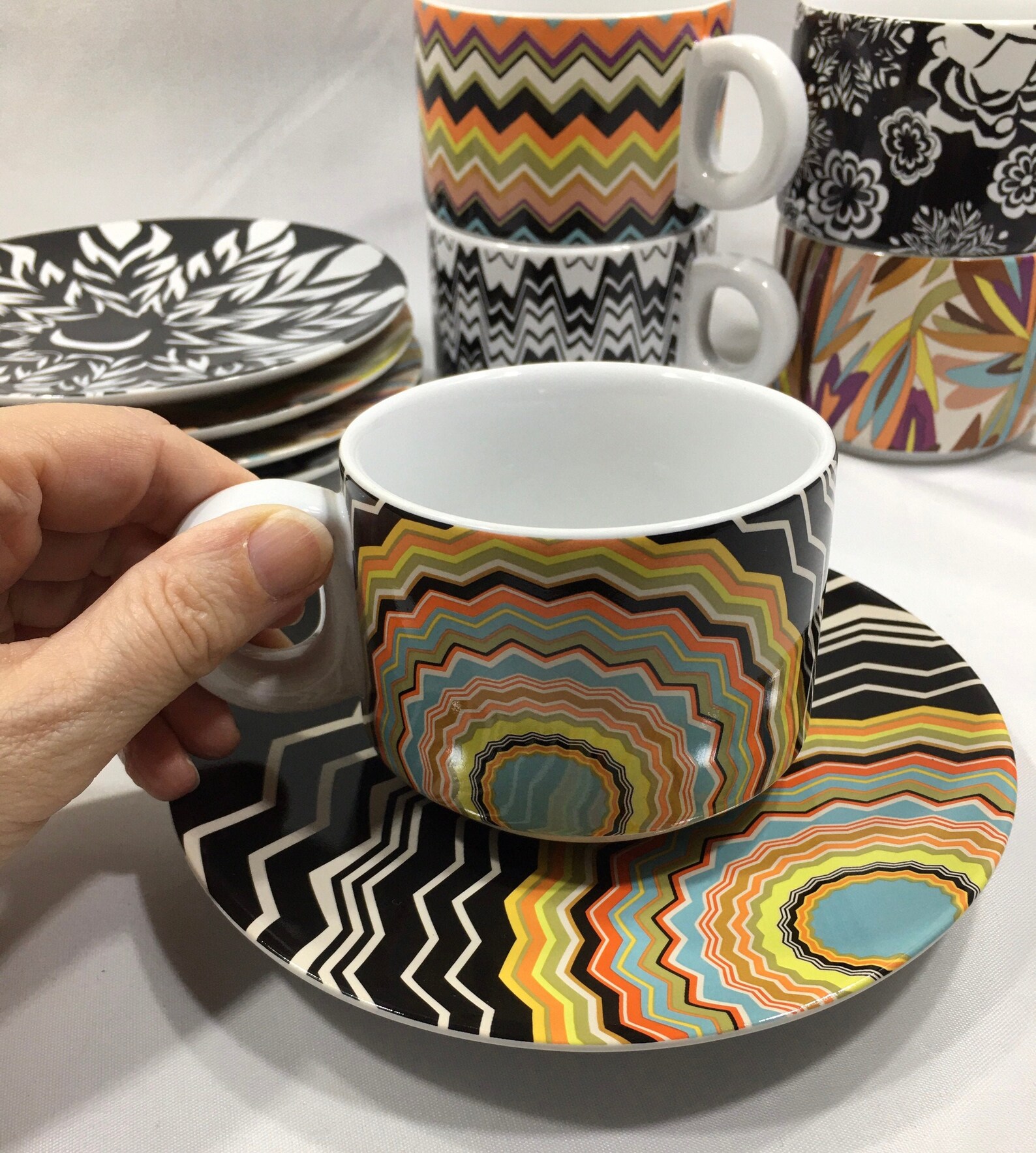MISSONI Stackable Espresso Cups & Saucers Set of 5 with Rack Etsy