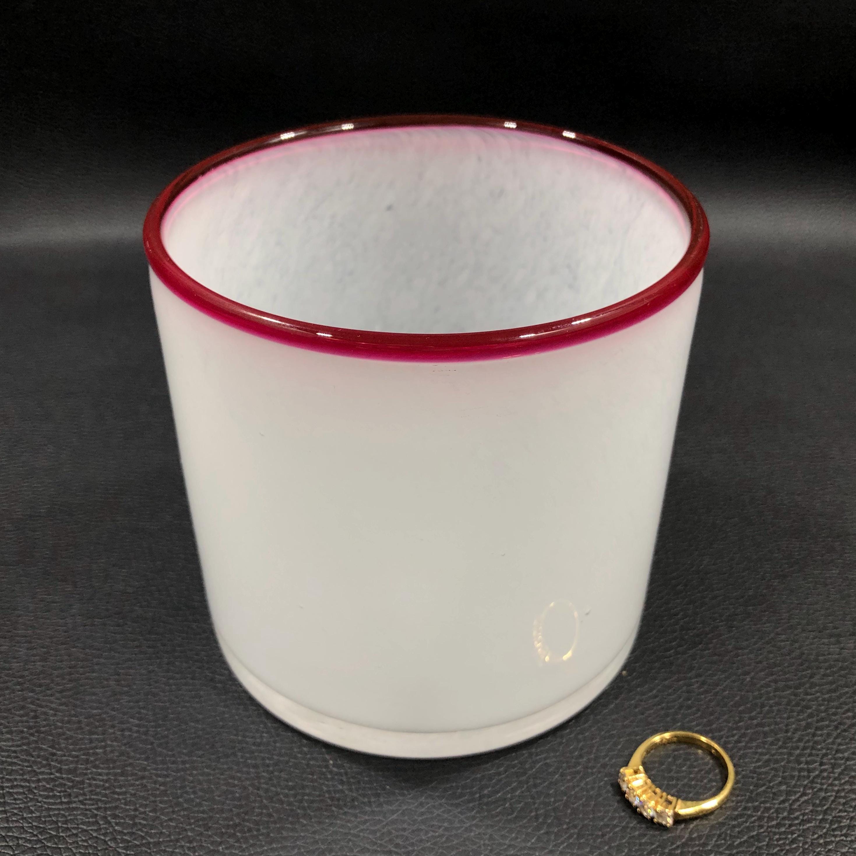 Blown GLASS CANDLE HOLDER W/ Berry Pink Rim 4