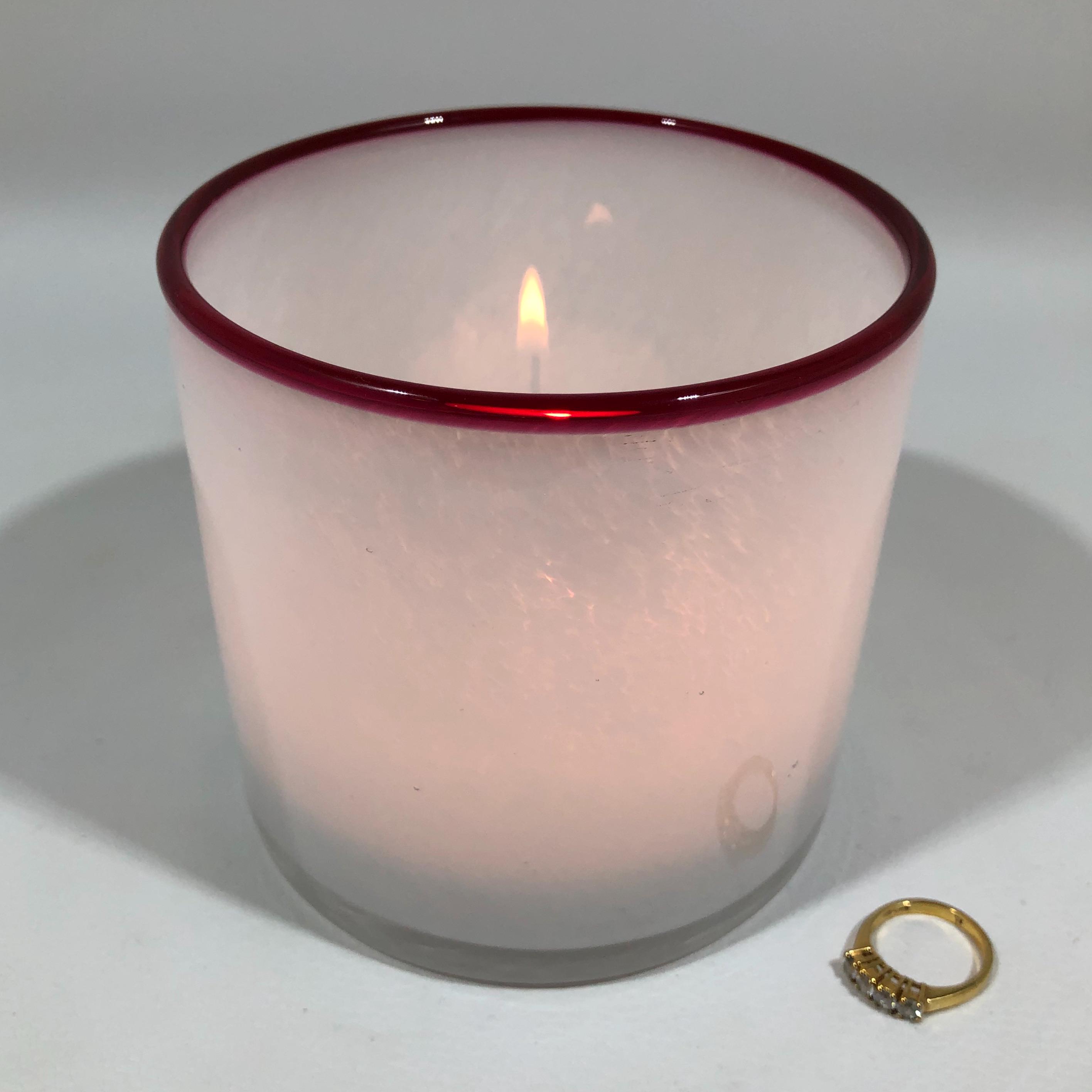 Blown GLASS CANDLE HOLDER W/ Berry Pink Rim 4