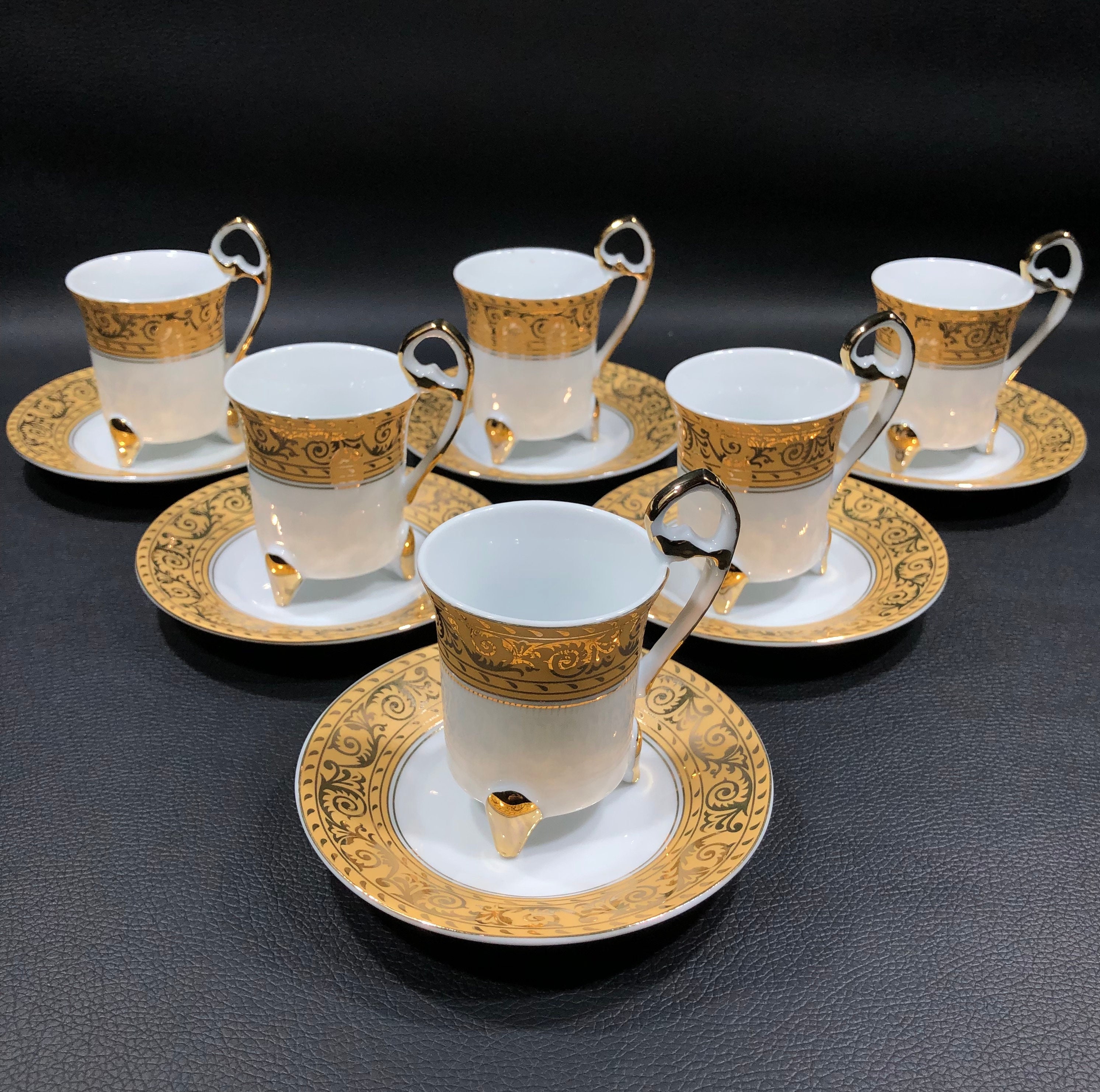 6-pieces Espresso Cups with Saucers and Metal Stand Stoneware Cup & Saucer  Sets, Stackable espresso mugs, 4oz coffee cups set, Set of 6, Black