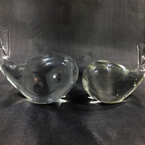 CRYSTAL WHALE PAPERWEIGHTS Set of Mom & Baby ~ Sparkling Hand Blown Art Glass Sculptures ~Vintage Collectible Ocean Sea Life Desk Room Décor